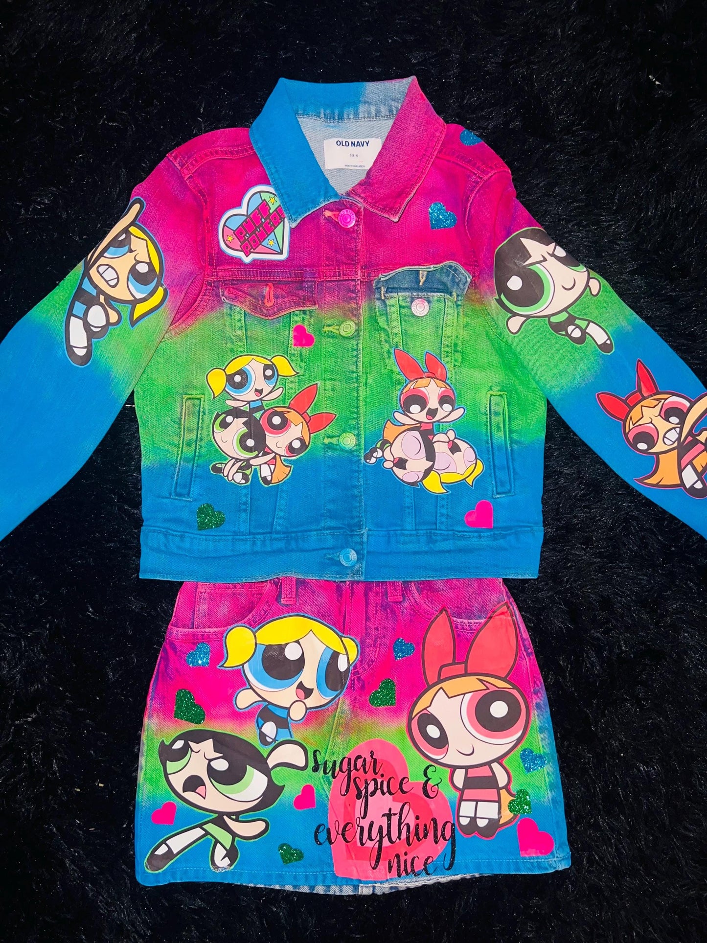 Power Girl 3pc Denim Set, Birthday Outfit, jacket, shirt & skirt