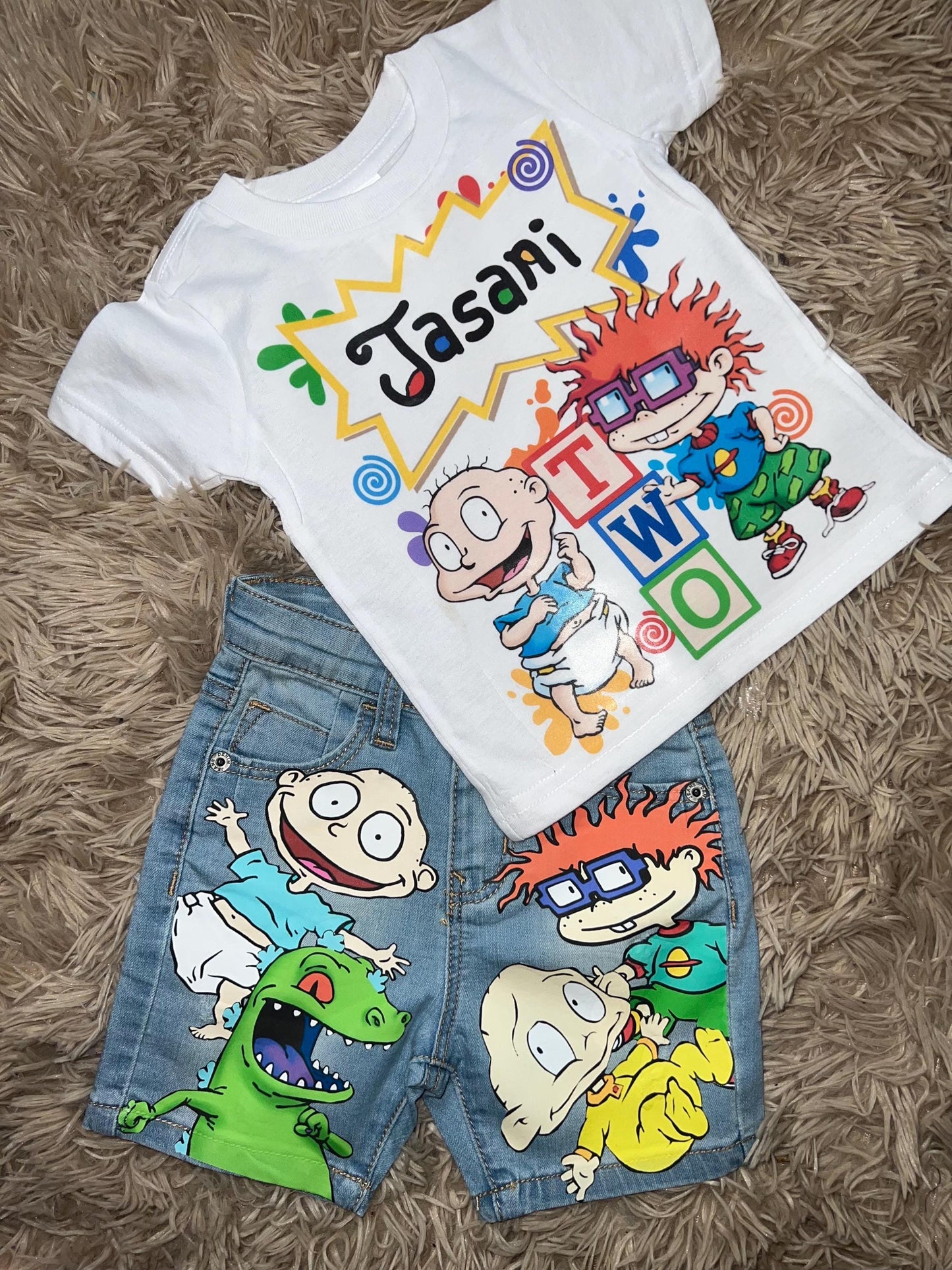 Birthday Shirt & Shorts or Jeans, Family Birthday Shirt, Boys Birthday Shirt, Birthday Party Set, Rug~Rats Birthday Outfit