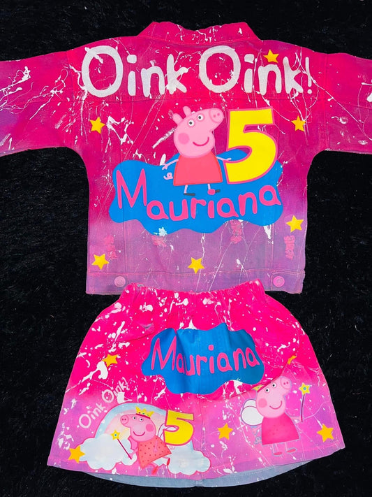 Pretty Pig 3pc Denim Set, Birthday Outfit, jacket, shirt & skirt