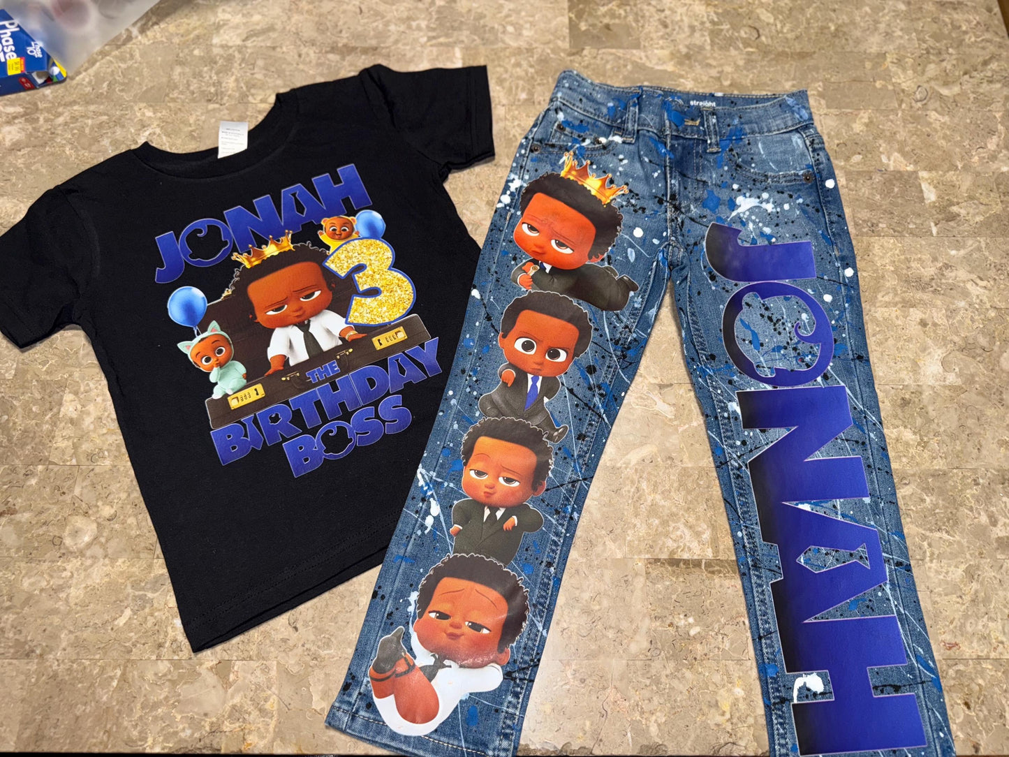 Boss baby Custom Birthday outfit Denim, african american Boss baby birthday outfit