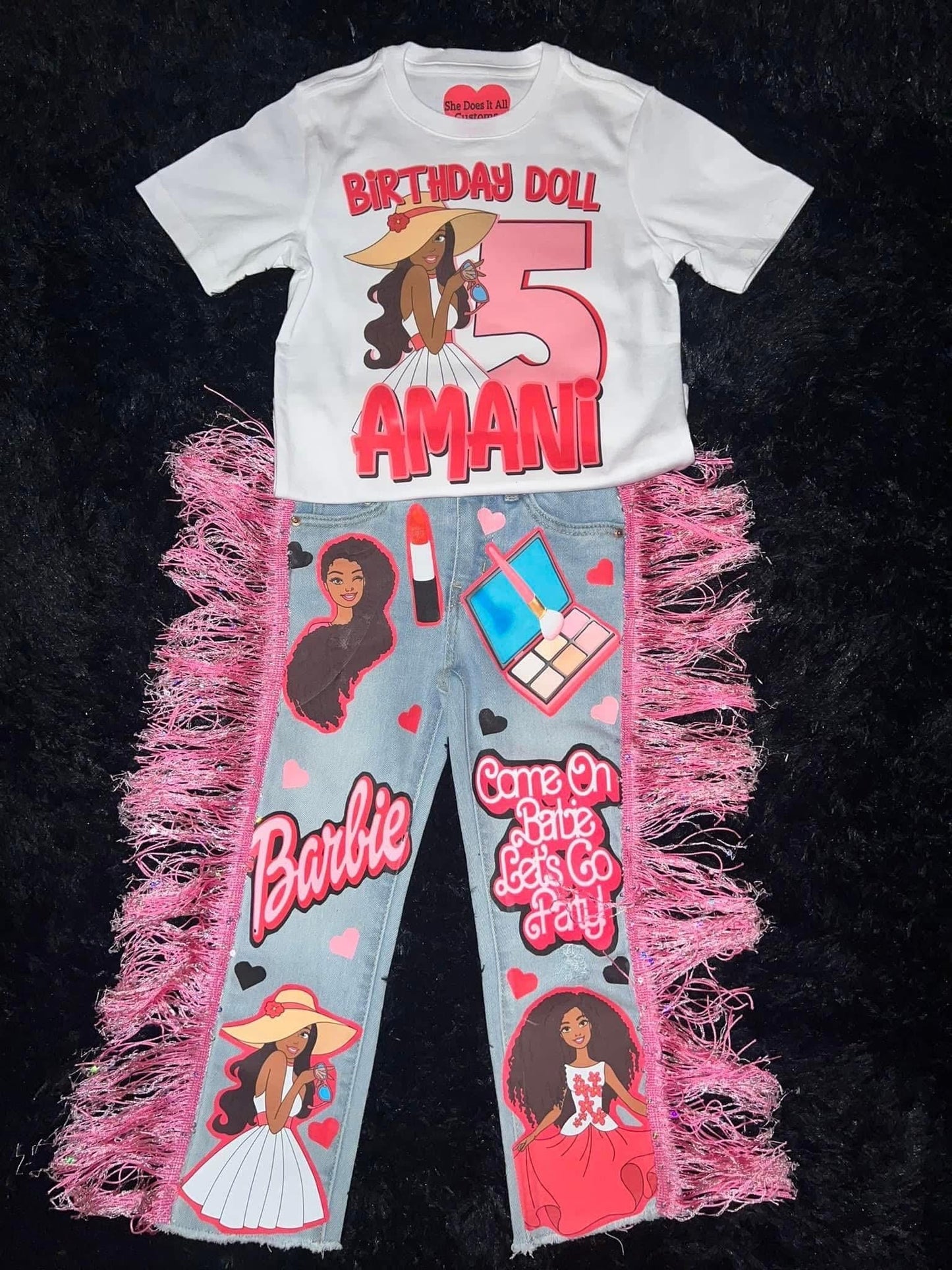 Doll Inspired Denim Set, Birthday Outfit, pink denim set, 2pc set