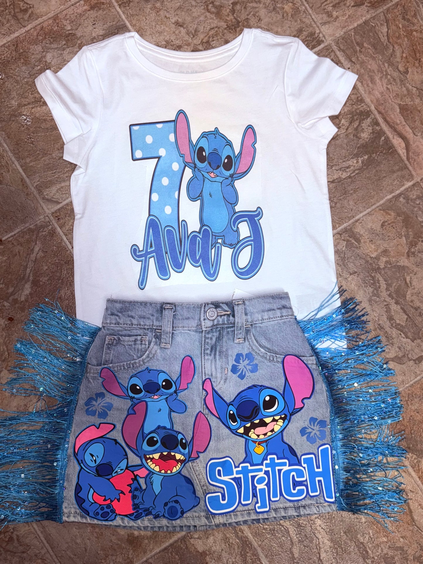 Stitch Denim Skirt Set