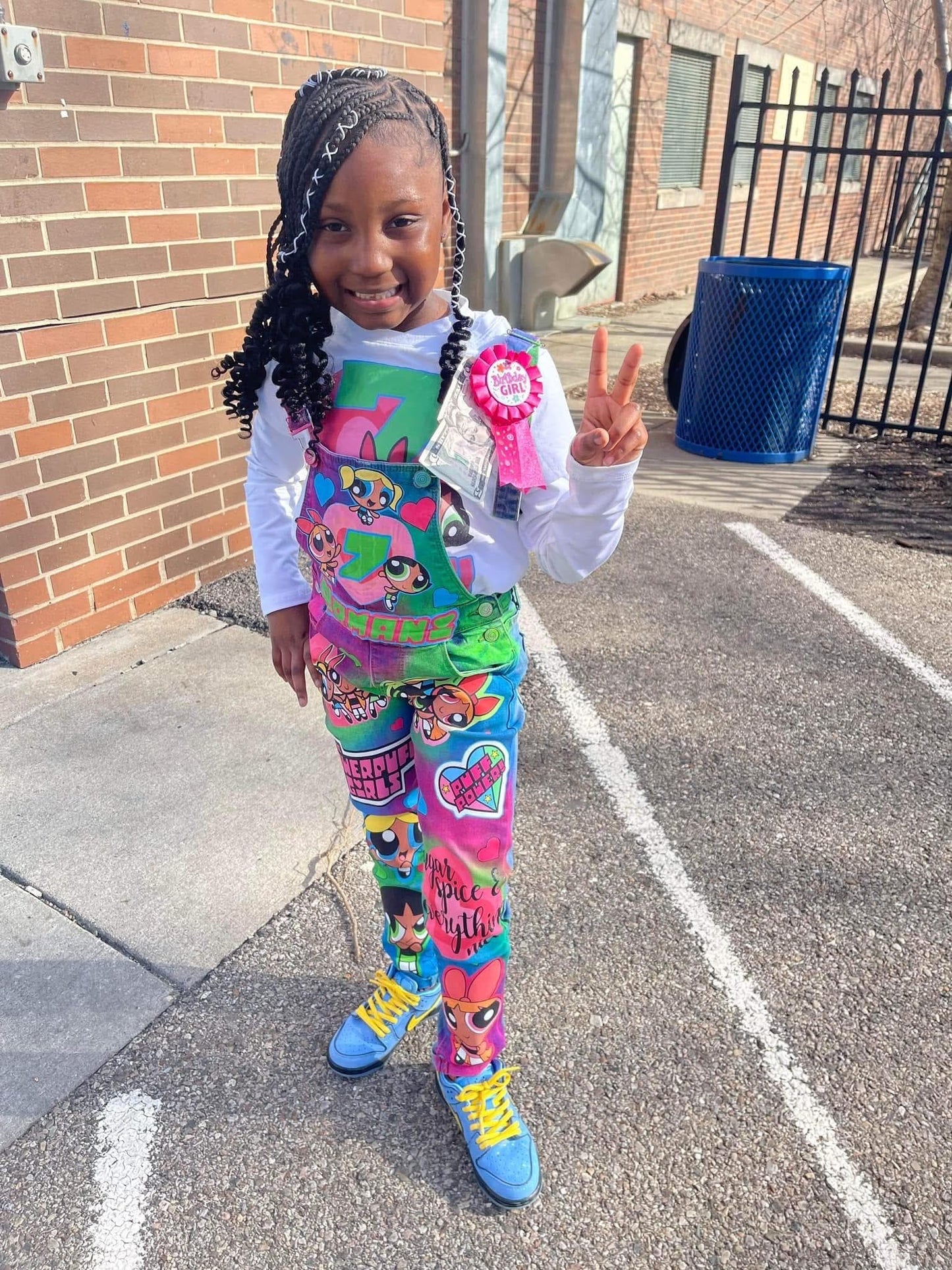 Power Girl 2pc Denim overalls, Birthday Outfit