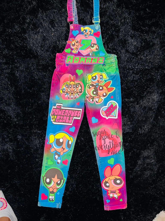 Power Girl 2pc Denim overalls, Birthday Outfit