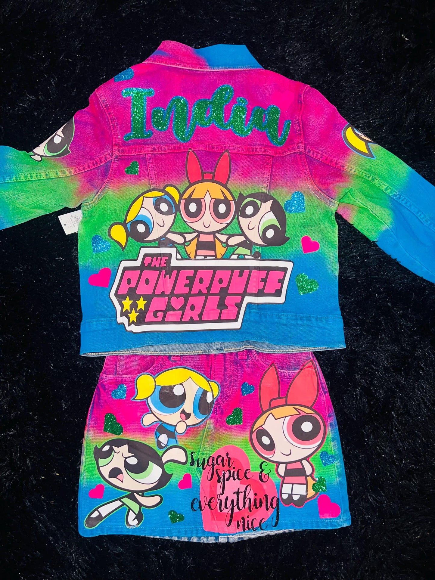 Power Girl 3pc Denim Set, Birthday Outfit, jacket, shirt & skirt